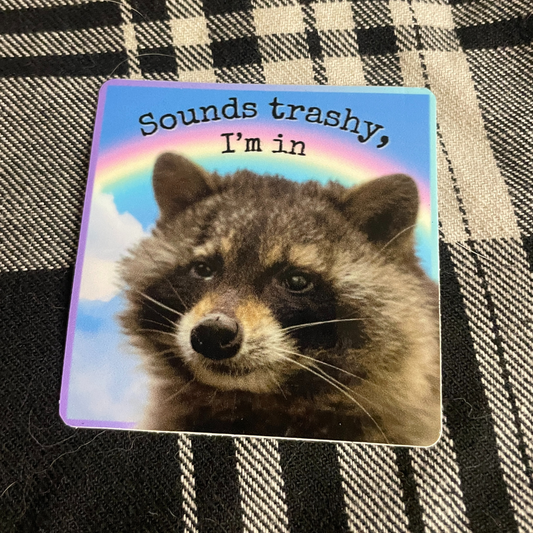 "Sounds Trashy, I'm In" Raccoon Sticker - Syzygy.Boston